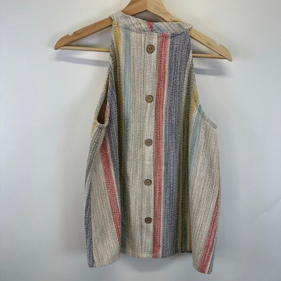 W5 Multicolored Vertical Stripe Button Back Womens Halter Tank Top Size Large - Picture 7 of 11